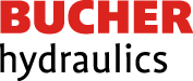 Rotes Wort Bucher über schwarzem Wort hydraulics auf weissem Grund.