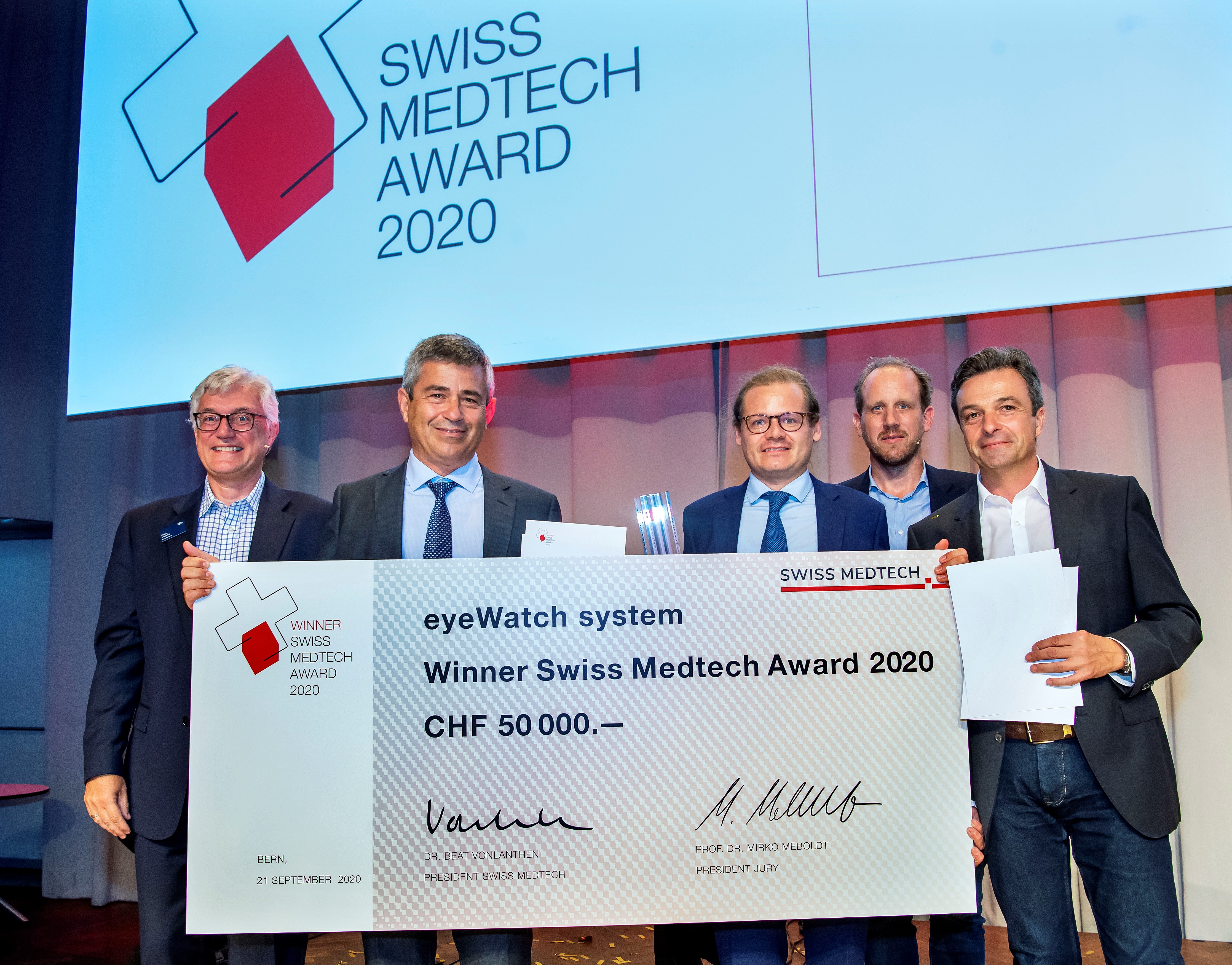 Vertreter von Rheon Medical und COAT-X bei der Verleihung des Swiss Medtech Award 2020.