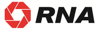 Vollständiges RNA-Firmenlogo mit rotem Zeichen und schwarzem Schriftzug
